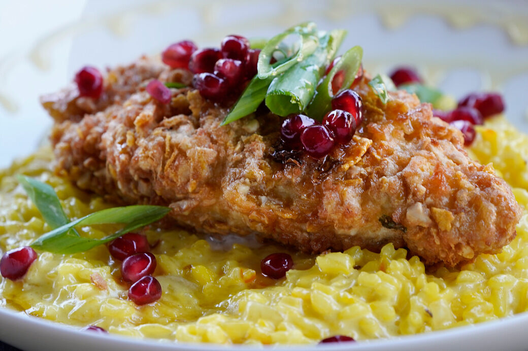 Crispy Coconut Pomegranate Chicken at Soho